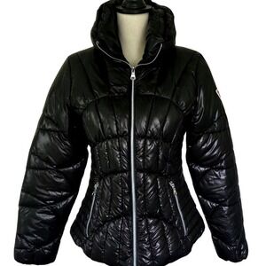 GUESS Black Puffer Jacket Hooded Quilted Lightweight Size SMALL